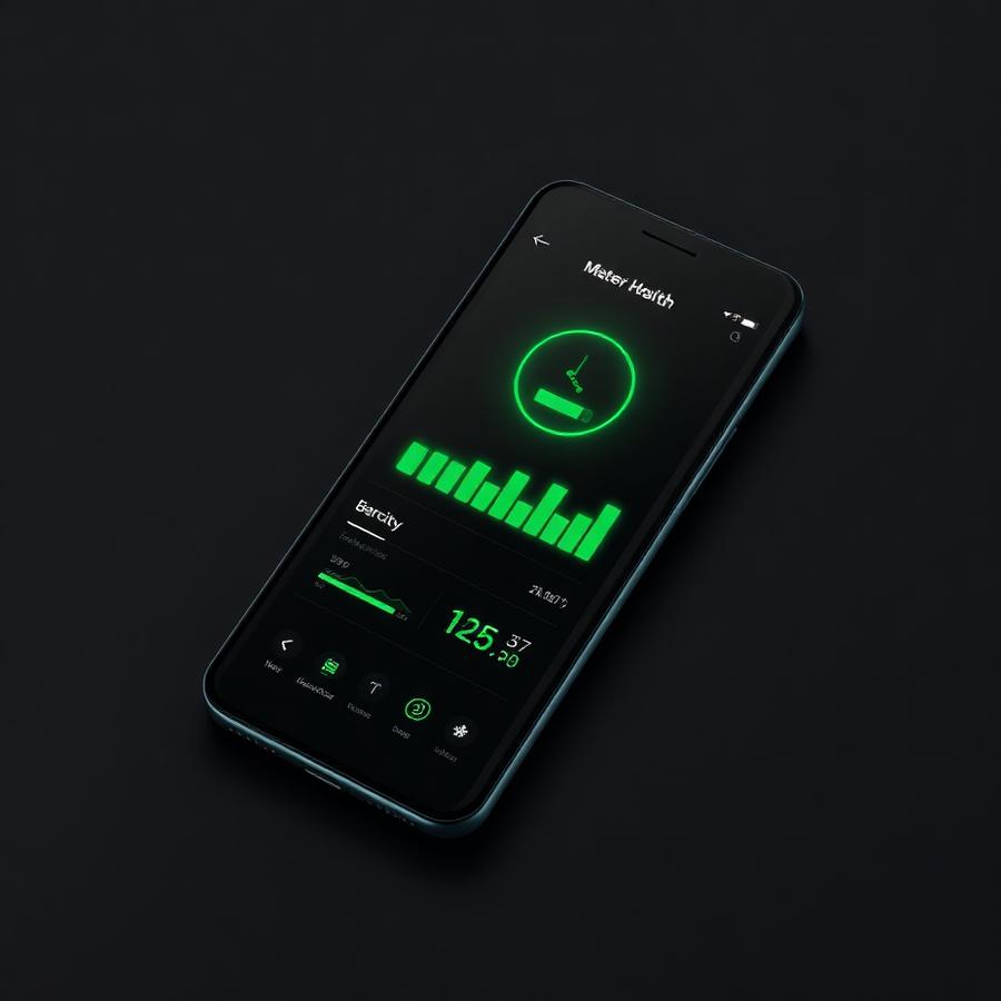 Phone showing a battery health dashboard with green charts