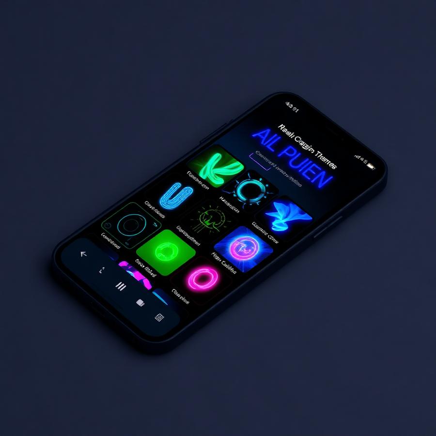 Phone showing a grid of neon charging animation themes